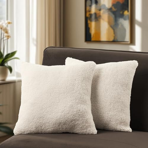 Paco Home 2er Set Teddy Kissenbezug Deko Wohnzimmer Zierkissen Sofakissen Schlafzimmer Teddystoff Boho Plüsch Waschbar, Farbe:Creme, Sets:2pcs-Set