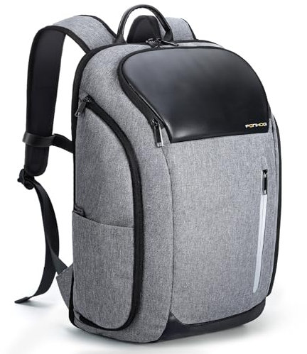 Ponhog Sac à Dos Homme 30L - Grande Capacité Sac Ordinateur Portable 17,3 Pouces avec Poche Anti-Vol, Ouverture 180° et Tissu Anti-Éclaboussures, Approuvé TSA pour Voyages d'Affaires, Travail(Gris2)