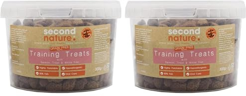 Second Nature High Meat Grain Free Salmon, Trout & White Fish Dog Training Treats - 300g High Value Healthy Treats for Large & Small Dogs (Pack of 2)