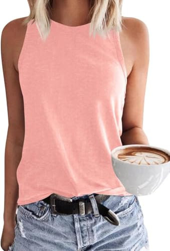 GeGekoko Damen Tank Top Ärmellose Oberteile Sommer Tanktops Rundhals Blusentop Basic Baumwolle Strand Tops Sexy Vest Bluse Rosa M