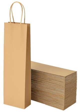 Lotes de Bolsas para botellas de vino o champán en papel kraft para regalos, Bolsas de papel para botellas de vino para eventos (10)