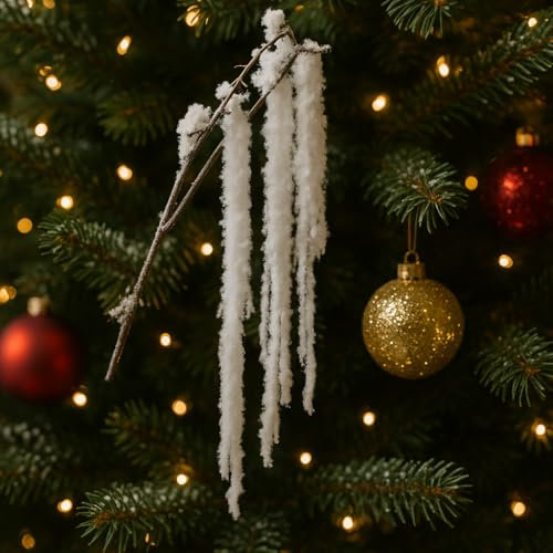 Ramo Decorativo Bianco in Poliestere su Stelo, Innevato per Alberi, Vasi, Ghirlande o Centrotavola Natalizi, Ideale per l'Ambiente Festivo 80cm - Varzi dal 1956