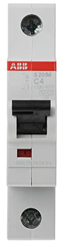 ABB S201M-C4 Miniature Circuit Breaker, 1 Pole, Type C, 10/15kA Breaking Capacity, 4 Amp Current (2CDS271001R0044)