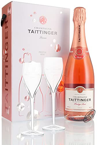 Taittinger Brut Prestige Rosé Non Vintage Champagne and Glasses Gift Set 75cl