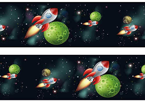 wandmotiv24 Bordüre Rakete im Weltraum 260cm Breite - Selbstklebend Borte Tapetenbordüre Bordüren Borde Wandborde Kinder Weltall Space M0010