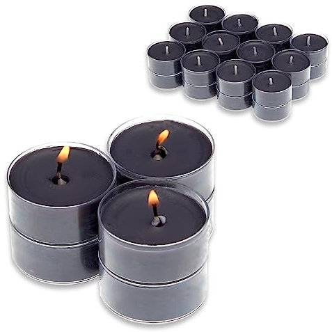 Candelo 24er Set Duftteelichter Ambiente - Black Rose Duft Kerze - Teelicht in Kunststoff Hülle je 3,8 x 1,7cm - 4Std Brenndauer - Teelichter Schwarz
