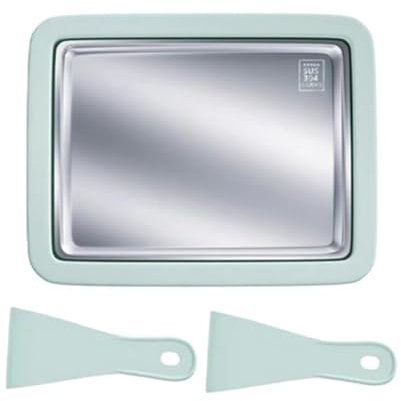 DIY Ice Cream Maker Roller Pan with 2 Scrapers 304 Stainless Steel Versatile Green, 26x21x3.2 cm