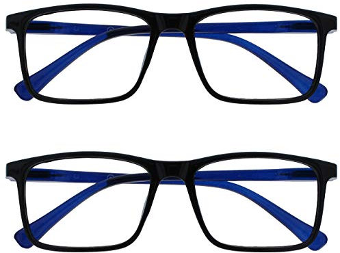 OPULIZE INK Lesebrille für Damen und Herren - 2er-Pack - Groß Rechteckiger Rahmen - Komfort Federscharniere - Kratzfest - Schwarz +2.50