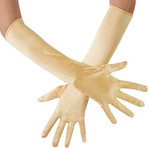 dressforfun 901015 Damen Satin Handschuhe, lange Abendhandschuhe, Ellenbogenhandschuhe für Fest Party Opera Charleston 1920er Kostüm Classic Hochzeit, 43 cm - diverse Farben - (gold | Nr. 303652)