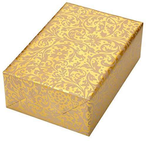 Geschenkpapier Hochzeit, 1 Rolle 50 cm x 50 m, 70 g/qm, Brokat gold Geschenkpapier in crème, auf Perlglanz veredeltem Fond. Geschenkpapier Weihnachten, Weihnachtsgeschenkpapier.