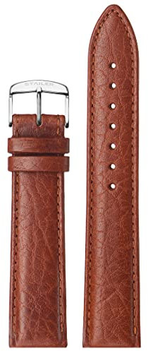 Stailer Uhrenarmband mit Edelstahl-Metallschließe - Aus echtem, hochwertigem Leder mit Alligatorprägung - 18mm - Ersatzarmband für Uhren - Für Damen und Herren - Hellbraun mit Büffelprägung