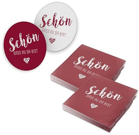 itenga 40x Servietten mit 40x Bierdeckel Schön dass du da bist (bordeaux rot)