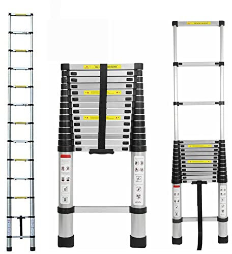 5m Aluminium Teleskopleiter, Klappbar Stehleiter Anlegeleiter Mehrzweckleiter Ausziehbare Leiter 13 Stufe Stehleiter Rutschfester Klappleiter Verlängerungsleiter, 93cm - 5m, 150kg Belastbarkeit, EN131