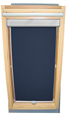 Sichtschutz-Rollo für VELUX Dachfenster für TYP GGL/GPL/GGU/GPU - PK06 - Farbe dunkelblau - mit BLENDE und Haltekrallen - KLICK Montage