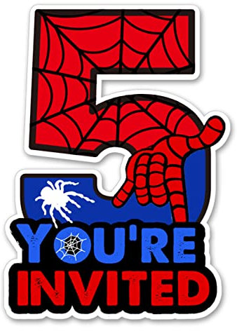 Cute Superhero 5th Birthday Party Invitations Glitter Super Hero 5 Year Old Boy Birthday Shaped Invites Fill-in Invitations With Envelopes, Set of 20