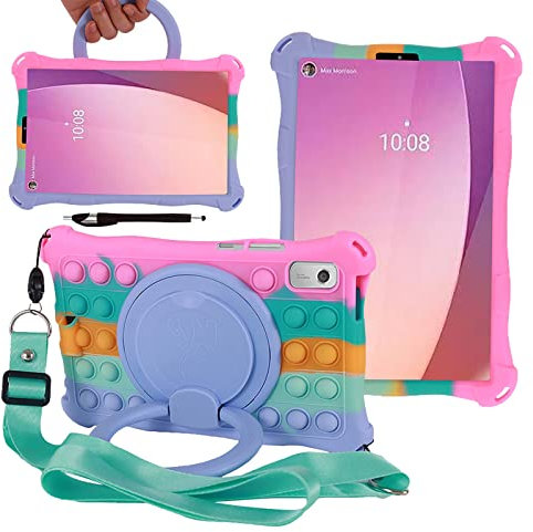 ESSTORE Funda de Silicona Compatible con Lenovo Tab M9 2023 de 9,0 Pulgadas, con Soporte Giratorio 360, Correa de Hombro, lápiz óptico, portalápices, Funda para Lenovo Tab M9 (TB-310FU), Colorido 1
