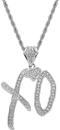 Ticome Hip Hop Necklace,Simple Letter XO Pendant, Fashionable Zircon Exquisite Alloy Necklace, Leading The Trend of Accessories, Unisex, Shiny Gift,Fan Gift (Silver)