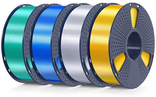 SUNLU 4kg Silk PLA PLUS Filament, Glänzendes SILK PLA+ Filament 1,75 mm, glatte, Seidige Oberfläche, Maßgenauigkeit +/- 0,02 mm, 1 kg pro Spule, 4 Rollen, silk Helles Gold+Silber+Blau+Grün