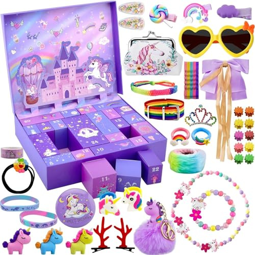 Adventskalender 2025 für Mädchen,Adventskalender Einhorn 2025,24 Days Weihnachts Countdown,Halskette Schmuck Schlüsselanhänge,DIY Charm,für Mädchen und Jungen,Kinder