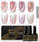 Shining She Cat Eye Gel Nail Polish, 4 Colours Jelly Nude Pink Rose Gold Magnetic Nail Polish with Magnet Soak-Off UV/LED Holographic Cat Eye Gel Polish for Nail Art Salon DIY Home, 8ML