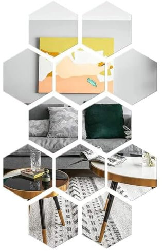 RHQFDM 12 Pezzo Specchio Adesivo Da Parete Esagonale Specchio Autoadesivo Specchio Specchio Specchio Acrilico Piastrelle Specchio Autoadesivo per il Bagno Casa Camera da letto Soggiorno Decor