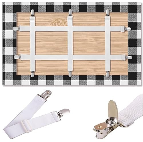 Tablecloth Clips Hidden Strap 5 Pack, Adjustable Elasticity Picnic Table Cloth Holder Clip Bed Sheet Clips Indoor Outdoor for Thick Tables Bench Cover Party Restaurant Camping RV Essential Accessories