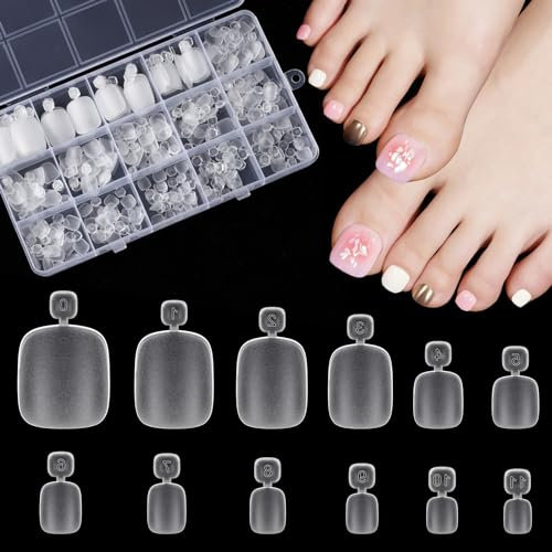 TOMICCA 240 Pièces Faux Ongles Pieds, 12 Tailles Acrylique Faux Ongles Pied avec Boîte, Capsule Americaine Ongle Artificiels pour Femmes Filles Salon de Manucure Nail Art
