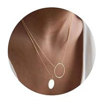 TINGN Goldkette Damen & Mädchen - Personalisierte Kreis Kette mit Anhänger - Modeschmuck für Frauen & Mädchen