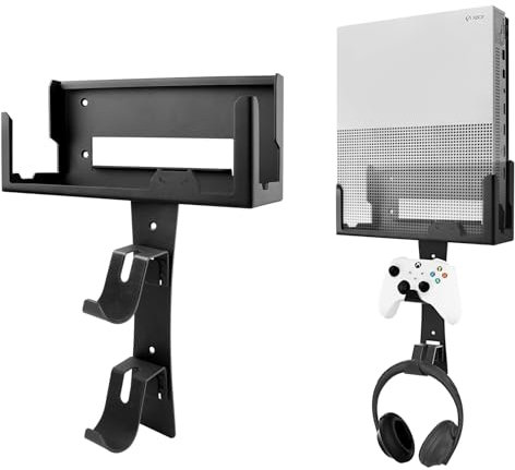 BracNova Wall Mount for Xbox One S -Steel Wall Mount Shelf Stand with Detachable Controller Holder and Headphone Hook(NOT for Xbox Series S)