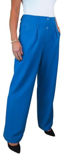 Paulo Due Women's Wide Leg Formal Trousers, High Waist, Pleated Smart Office Workwear Mid Blue 10-22 (20)