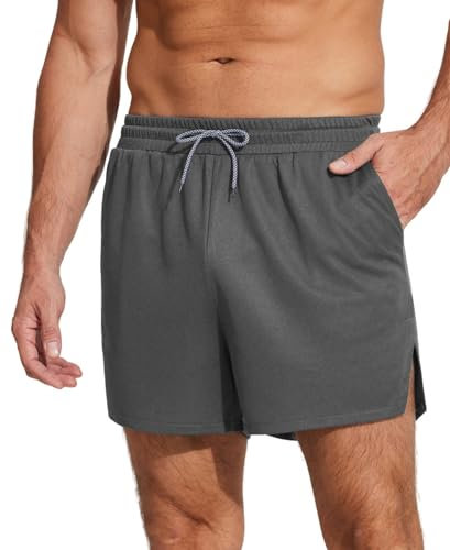 Weardear Herren Sport Shorts Kurze Hose Leicht Sporthose Schnell Trocknend Laufshorts mit Taschen Runningshorts Fitness Gym Trainingshose Workout Dunkelgrau M