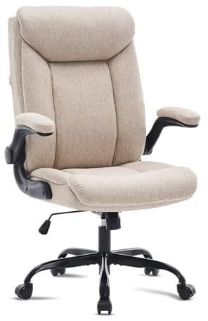 MZLEE Ergonomischer Bürostuhl Computerstuhl Schreibtischstuhl Drehbarer Arbeitsstuhl mit hochklappbarer Armlehne, höhenverstellbar, Bequem für Büro Heim Gaming (Beige Stoff)