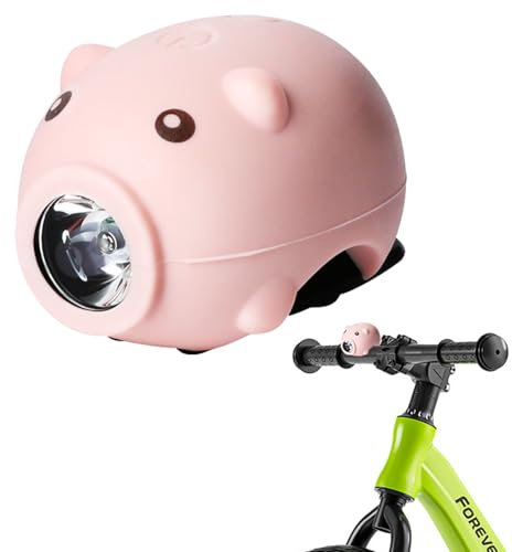 MIUUIPI Kinder Scooter Licht, LED Kinder Roller Licht Silikon, Kinderwagenlicht LED Warnlicht mit Hupe und USB, IP64 Wasserdicht Kinderwagen Licht mit 3 Modi, Niedlich Fahrradlicht (Rosa)