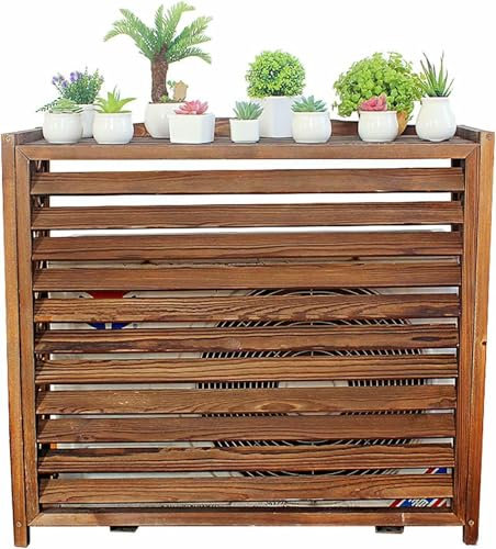 GFXYQPDNV Massivholz Balkon Sichtschutz für Außen mit Lamellen Pflanzenregal und Fenster Klimaanlage Rack Holz Klimaanlage Abdeckung mit Gitter Design