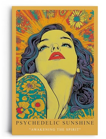 Paul Sinus Leinwandbild 60x90cm Leinwandbild Psychedelic Sunshine Retro Kunstwerk Pop Art Expressionismus lebendige Farben Festival Vibes Inspiration