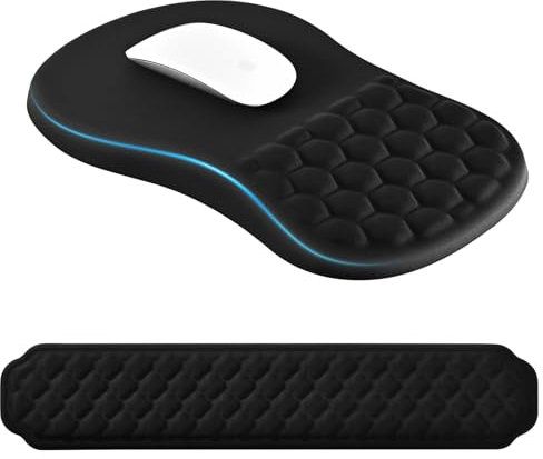 EooCoo Keyboard and Mouse Pad Wrist Support Set with Massage Design, Ergonomic Mouse Mat, Wrist Rest Pain Relief Mousepad with Memory Foam & Non-Slip Silicone Base (12x8 inch,Black)