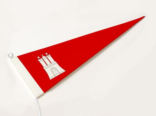 FLAGLY Premium Langwimpel Hamburg 115g/m² Stoffgewicht, robustes und witterungsbeständiges Glanzpolyester - Wimpel Hamburg, Fahnenmast Zubehör (150x40 cm)
