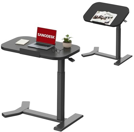 SANODESK Pneumatischer höhenverstellbarer Beistelltisch – 90° klappbare Tischplatte, flexibel als Sofa-, Bett- oder Balkontisch, 65–105 cm, platzsparend & vielseitig (Schwarz)