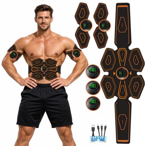 WARDBES EMS Trainingsgerät, EMS Bauchmuskeltrainer, USB Wiederaufladbar Muskelstimulator, Elektrisch Bauchtrainer Ganzkörper ABS/Bauch/Arm/Po Trainer, Männer und Frauen