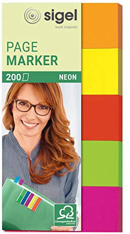 SIGEL HN650 Haftmarker Neon aus Papier, 5 Farben, 200 Streifen im Format 20 x 50 mm