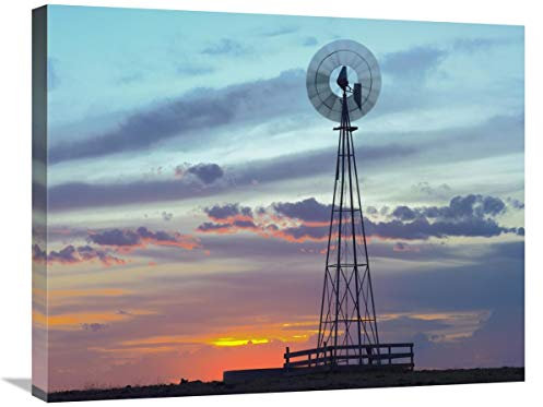 Global Gallery Molino de viento produciendo electricidad al atardecer Ejemplo de energía renovable, América del Norte, lienzo artístico, 71 x 55 cm