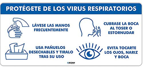 Oedim Señal de Protégete de los Virus Respiratorios | Extremar Orden y Limpieza | Medida 40x17cm | Señaletica en Vinilo Adhesivo Monomérico | Duradera y Económica