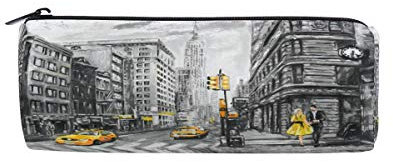 RXYY Man Frau Gelb Taxi New York Ölgemälde Bleistift Fall, Bleistift Halter Reißverschluss Leinwand Stift Box Pouch Beutel Box Kosmetik Papier Tasche für Schüler Schule Büro