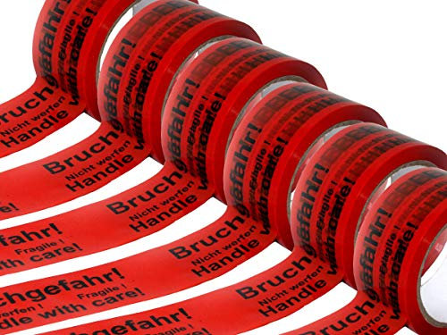 KUSNEZOV Klebeband Paketband Packband BRUCHGEFAHR 48 mm x 66 Meter - 6 Rollen