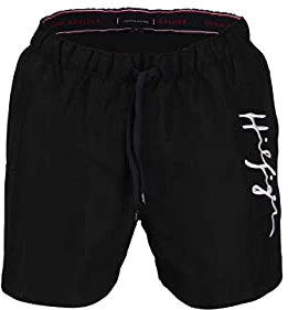 TOMMY HILFIGER Badeshorts Logo-Stick Gummibund Uni schwarz
