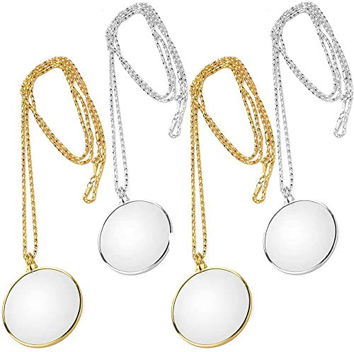 SDFAA 4 Stück Anhänger Lupe, Hängelupe Kette, Tragbare Anhänger Lupe, Lupenkette, Halskette zum Aufhängen der Lupe, Mode Halskette Lupe mit Kette, für Bücher, Kunsthandwerk, Schmuck (2 Farben)