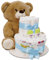 MilaBoo® Blau Windeltorte Junge mit kuscheligen großen Teddybär I hochwertiges Neugeborenen Geschenk mit Windeln und Produkten I persönliches Babygeschenk zur Geburt