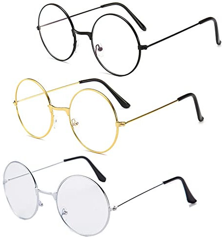Spydge 3 paar Metall Frame Runde Brille Retro Metallrahmen Runde Brille Metall Brillengestell Dekorative Flachglasbrille für Mann Frau Ankleiden
