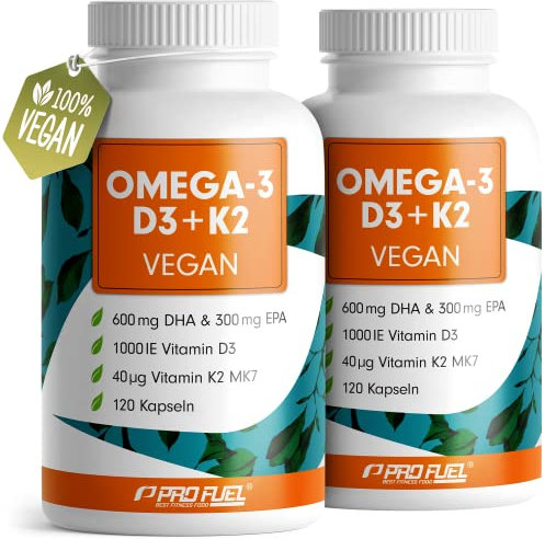 Omega-3 vegan + D3 & K2 (240x), 1100mg Algenöl mit 600mg DHA & 300mg EPA + 1000 IE Vitamin D3 + 40 µg Vitamin K2 - O3 D3 K2 vegan Essentials - Omega-3 Kapseln hochdosiert, bioverfügbar & laborgeprüft