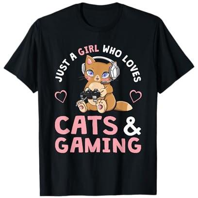 Just A Girl Who Loves Cats And Gaming Cute Gamer Cat T-Shirt